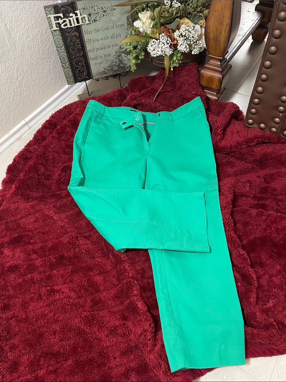 Willi Smith Vibrant Green Tailored Capris Pants Ladies Size:12 Pockets